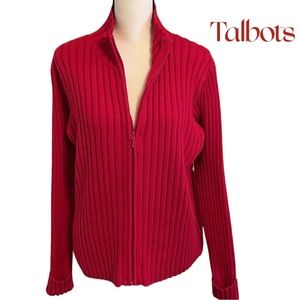Talbots Red Ribbed Zip-Up Sweater Cardigan